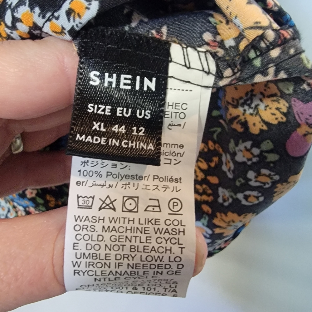 SHEIN Floral Print Peplum Women's Blouse - Black, Pink, Yellow, Blue Size Xl - Picture 5 of 7